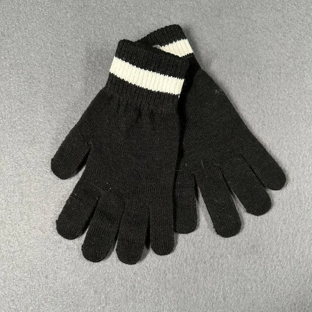 Asics‎ Womens L/XL Black White Knit Stripe Gloves ZC831-9001 NWT
